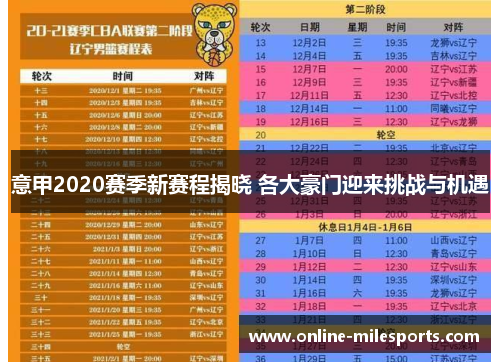 意甲2020赛季新赛程揭晓 各大豪门迎来挑战与机遇